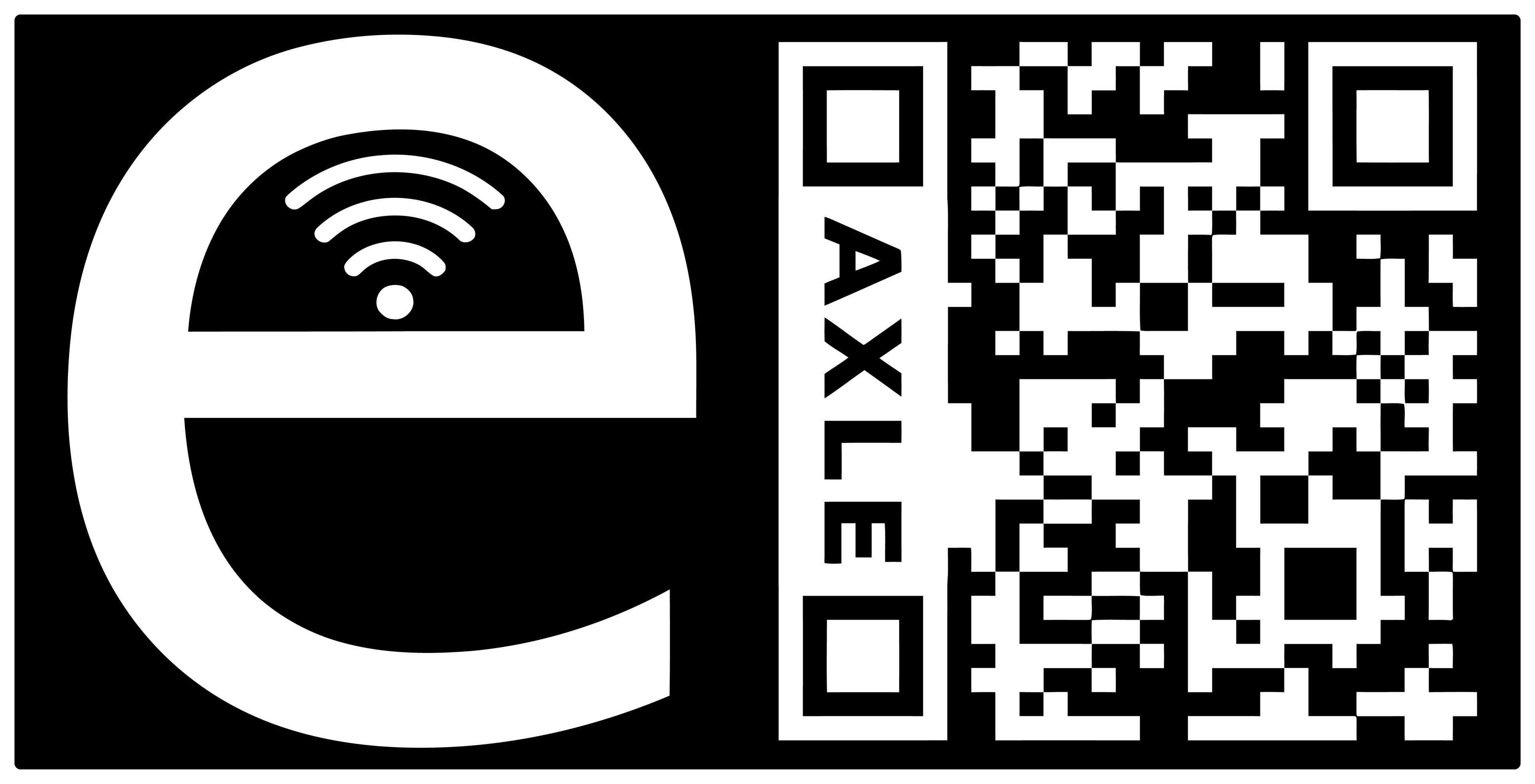 Axle ScanSafe e-Label — inverted white on black, QR to axlescansafe.com