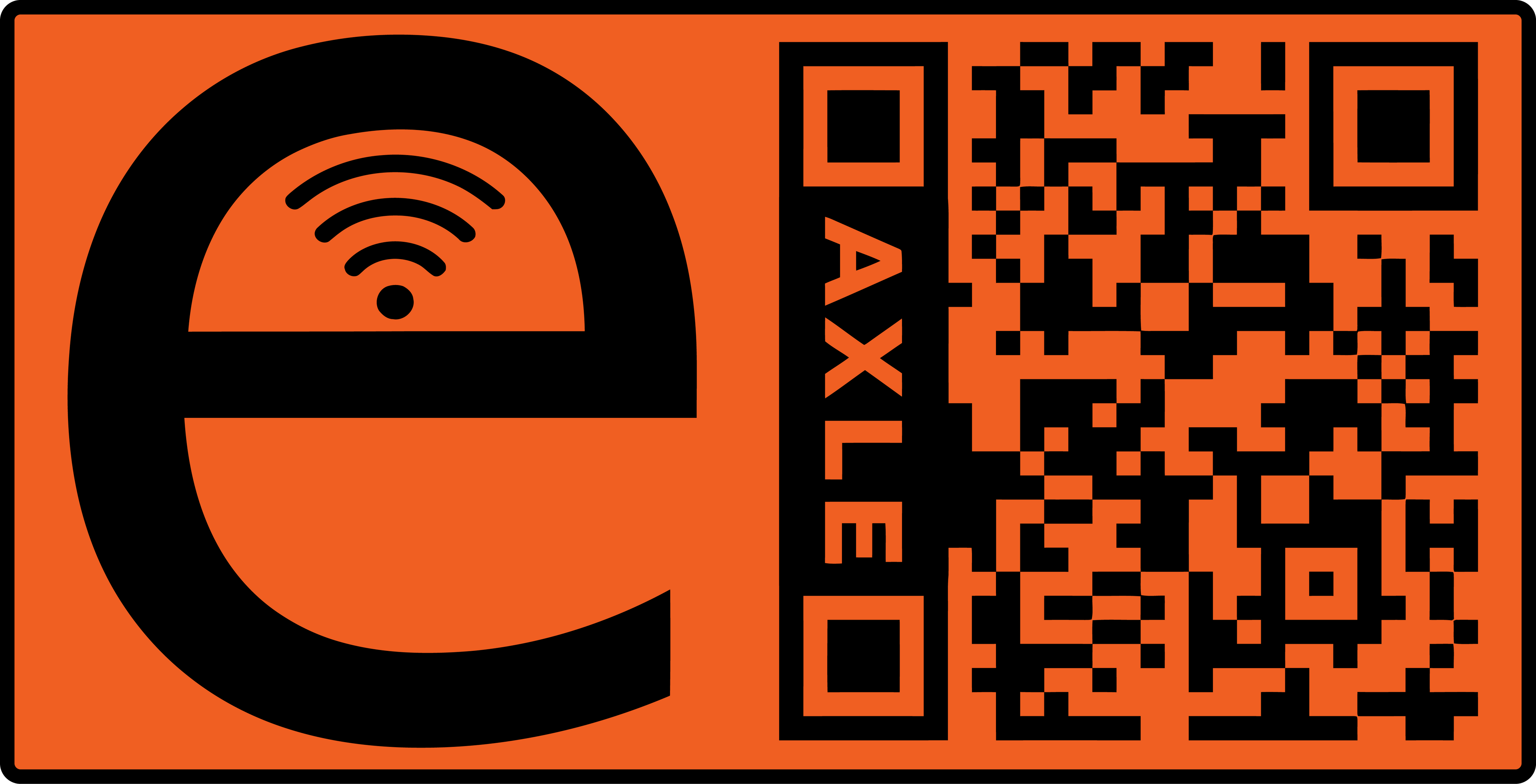 Axle ScanSafe e-Label — black on safety orange, QR to axlescansafe.com